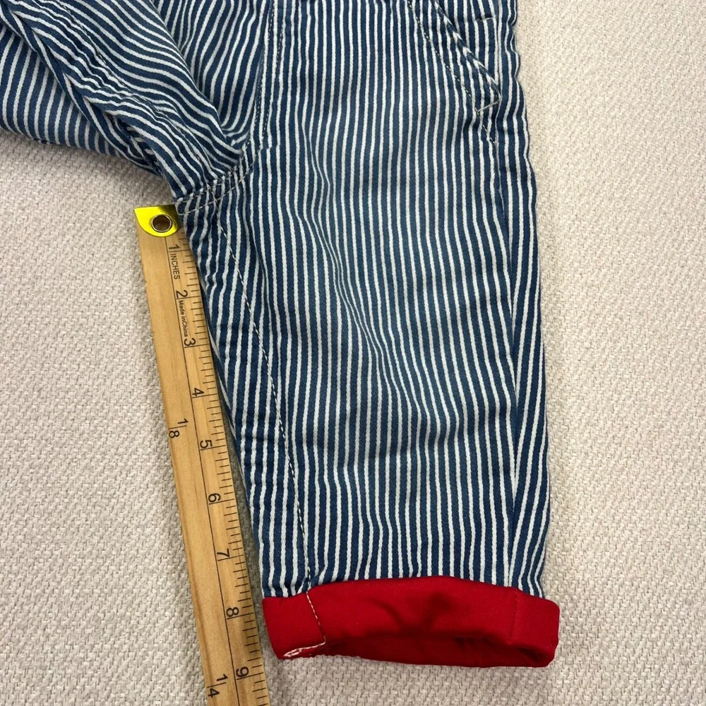 OshKosh B'gosh Overalls Kids 12M Blue Hickory Stripe Cuffed Jersey Lined Bibs